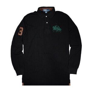 NWT Polo Ralph Lauren Men LS Polo Shirt "DUAL MATCH & LEATHER #3 EDITION" BLK L